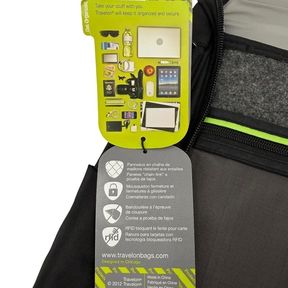 NEW Travelon Anti-Theft Urban Slim-Line Travel Backpack Black